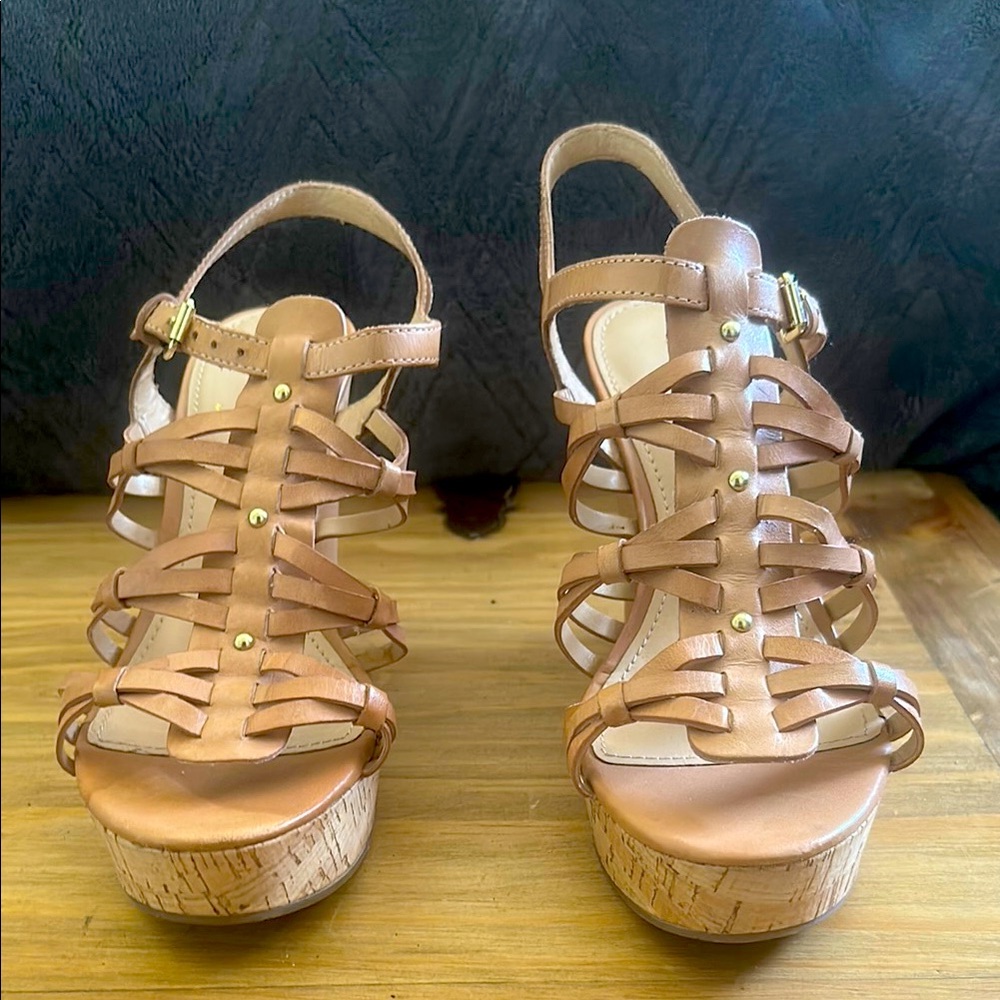 Ivanka Trump Tan Sandals with Wedge Heel and Gladiator Straps